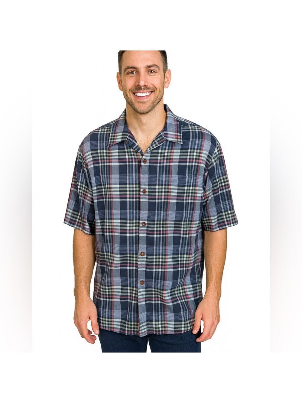 Tommy Bahama Men’s Blue Plaid Casual Button Down Shirt Size XXL
